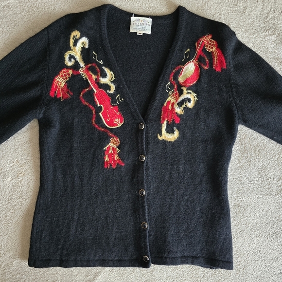 Vintage 90s Susan Bristol wool musical cardigan size medium - Picture 5 of 15